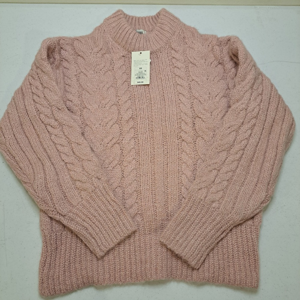 Wild Fable Womens Sweater XS Pink NWT Cable Knit Mock Neck 1892-360
